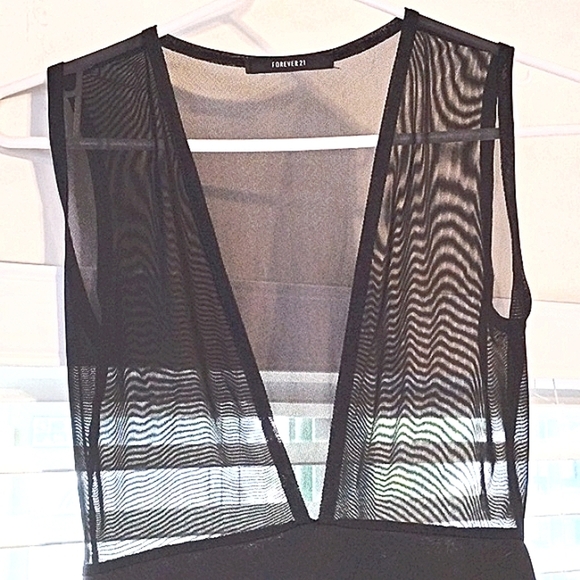 Forever 21 Woman's Black Plunging V Neck Sheer Mesh Bodysuit High Waist, Size: S - Picture 4 of 7